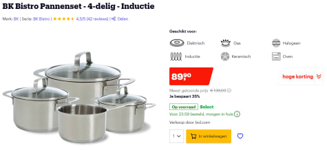 negatief Gangster Onderling verbinden BK Bistro Pannenset 4-delig Inductie voor €89,90 bij Bol.com