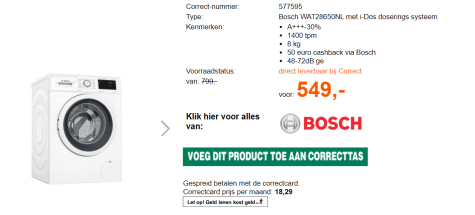 Vorm van het schip spreken Rimpels BOSCH WAT28650NL I-DOS wasmachine voor €499 dmv cashback