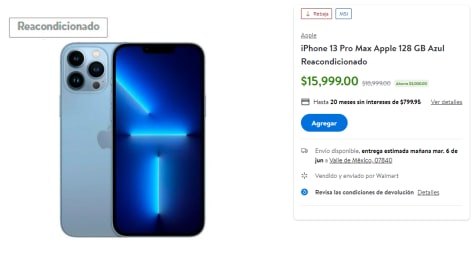 Walmart: Iphone 13 de 128 GB (reacondicionado) 