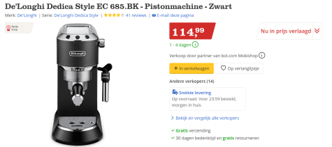 Dedica Style espressoapparaat EC 685.BK voor €114,99