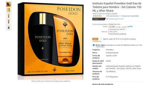 Instituto Español Poseidon Gold Eau de Toilette para Hombre - Set Colonia  150 ML y After Shave