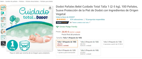 Dodot Pañales Bebé Cuidado Total Talla 1 (2-5 kg), 100 Pañales