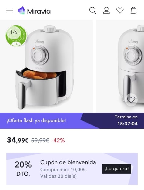 Esta freidora de aire Ufesa de tamaño compacto a precio mínimo es