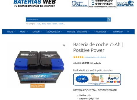 Batería de coche 75Ah  Positive Power - Baterias web