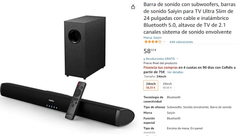 Saiyin Barras de sonido para TV con subwoofer, barra de sonido de 2.1  canales para TV, PC, juegos, sistema de sonido envolvente para TV con  conexión