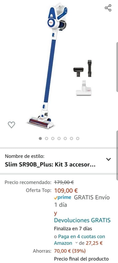 Aspirador de escoba recargable vertical Polti Slim SR90B sin cables 2 en 1  · Polti · El Corte Inglés