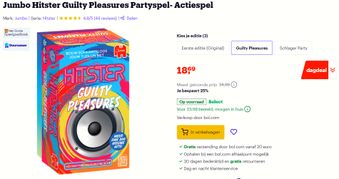 Jumbo kaartspel Hitster Guilty Pleasures voor €18,69 bij Bol.com