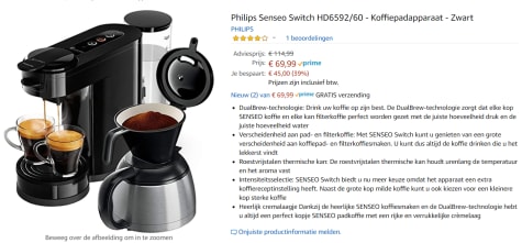 vijver hardware Christchurch Philips Senseo Switch HD6592/60 - Koffiepadapparaat & Thermoskan - Zwart  voor €69,99