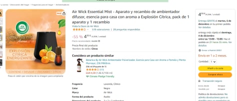 Air Wick Essential Mist: aparato y recambio energizante explosión cítrica