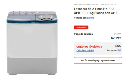 Lavadora de 2 Tinas HKPRO XPB110 11Kg Blanco con Azul