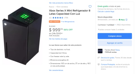 Xbox Series X Mini Refrigerador 8 Latas Capacidad Con Luz