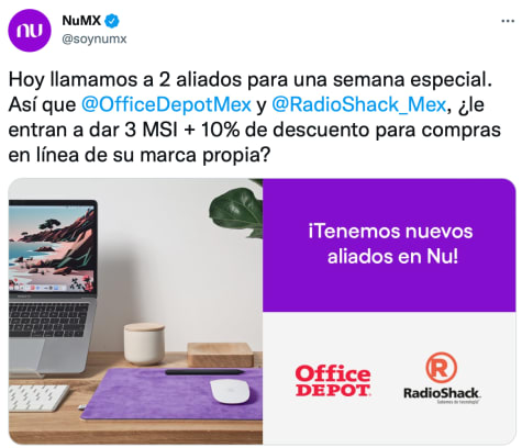 10% en Office Depot y Radio Shack con NU