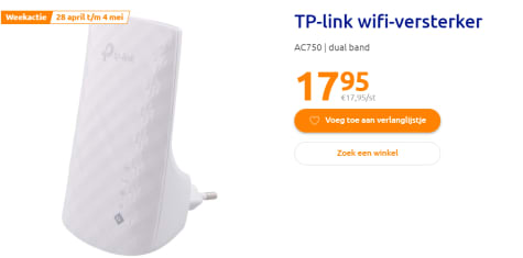 Stun Natte sneeuw appel TP-link wifi-versterker AC750 | dual band voor €17,95