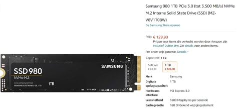 Samsung 980 EVO Plus NVMe Intern Solid State Drive, 1TB, Zwart voor €129,90