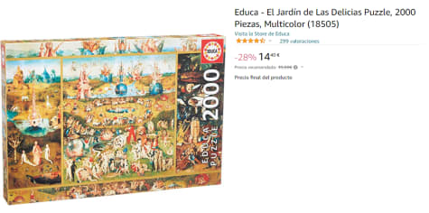 Educa - El Jardín de Las Delicias Puzzle, 2000 Piezas por 14.40€ en Amazon