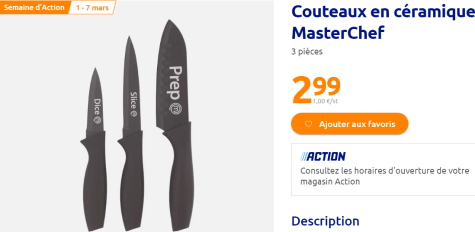 Lot de 3 couteaux céramique MasterChef à 2,99€