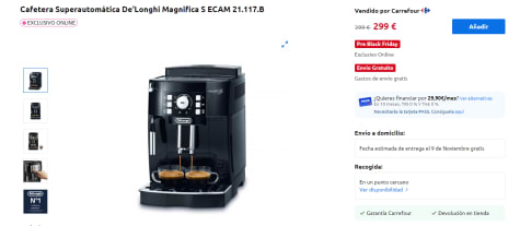 Cafetera espresso automÁtica delonghi magnifica s ecam 21.117.b 1,8 l