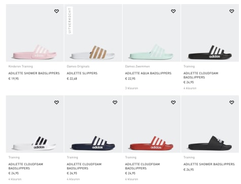 Adidas Adilette badslippers in vele kleuren voor €14,95 en kids €14,36 dmv  code