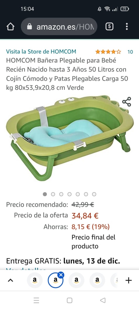 HOMCOM Bañera Plegable para Bebé Recién Nacido hasta 3 Años 50 Litros con  Cojín Cómodo y Patas Plegables Carga 50 kg 80x53,9x20,8 cm Verde :  : Bebé