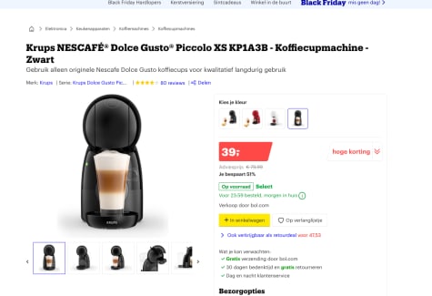 Krups NESCAFÉ® Dolce Gusto® Piccolo XS KP1A3B voor €39