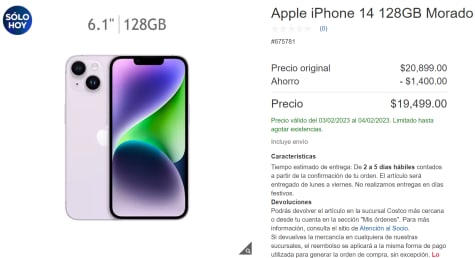 Apple iPhone 14 6.1 128GB Morado