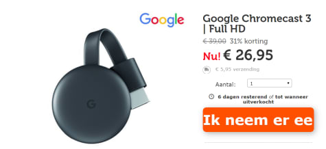 Google Chromecast 3 - Streamer voor 26,95