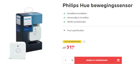 Philips Hue Bewegingssensor Binnen voor €31,99 bij de Praxis
