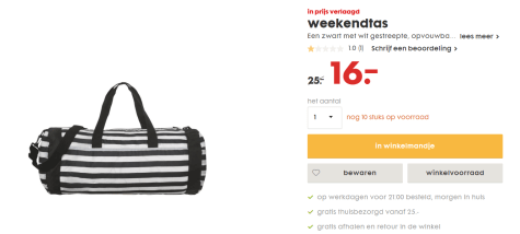 Likken Omgeving voorkomen Zwart met wit gestreepte, opvouwbare weekendtas voor €16