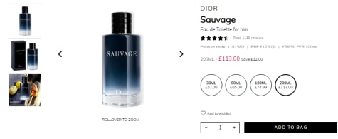 Dior Sauvage Elixir 100ml  The Fragrance Shop