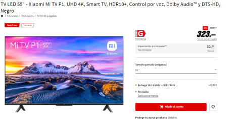 TV LED 55  Xiaomi Mi TV P1, UHD 4K, Smart TV, HDR10+, Control por voz,  Dolby Audio™ y DTS-HD, Negro