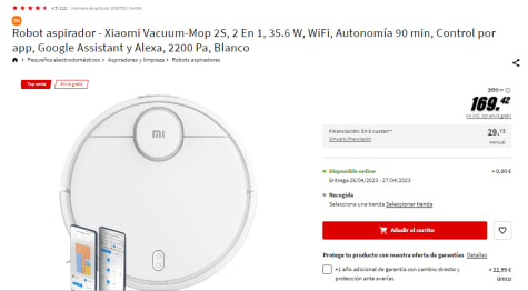 Robot aspirador  Xiaomi Vacuum-Mop 2S, 2 En 1, 35.6 W, WiFi