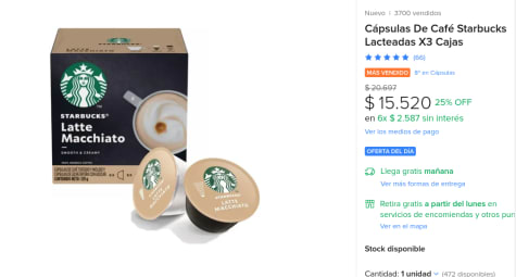 STARBUCKS Capsulas de Café STARBUCKS® Lacteadas - X3 Cajas