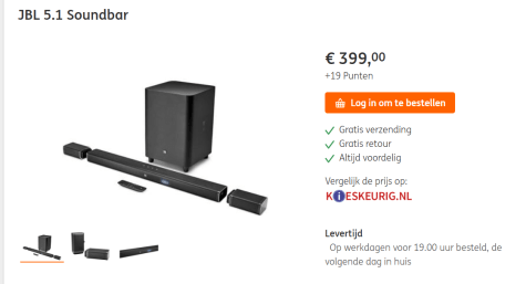 JBL 5.1 Soundbar met draadloze subwoofer en afneembare speakers - Zwart voor €399 + 19 ING punten