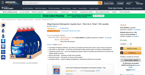 Wipp Express Detergente Líquido Azul Pack de 4 Total 120 Lavados