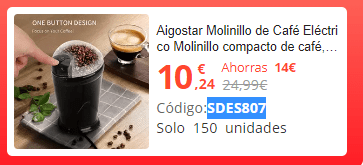 Molinillo compacto de café, semillas o granos, 60 gr Aigostar