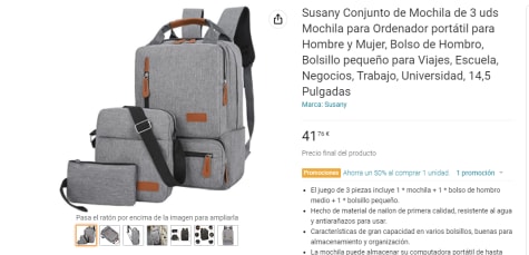 Conjunto de mochila para ordenador portátil para hombre y mujer, bolso de  hombro con bolsillo pequeño