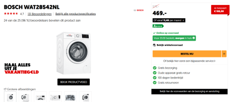 manager Planeet Genre BOSCH WAT28542NL Wasmachine voor €469