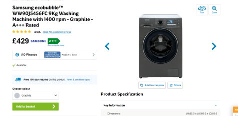 samsung ww90j5456fc washing machine in graphite