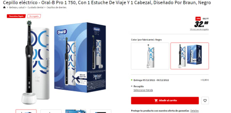 Oral-B Pro 1 750 Design Edition Cepillo de Dientes Eléctrico + 1 Cabezal +  1 Estuche de Viaje, PcCo