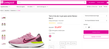 Tenis Nike de mujer para correr Renew Run 2 por $1,479.20 en Liverpool