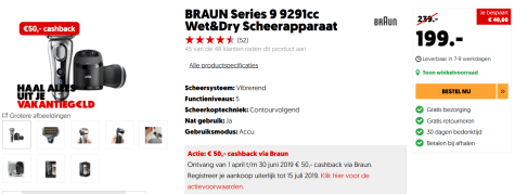 Skalk meesteres mechanisme Braun Series 9 Scheerapparaat - 9291cc voor €149 dmv cashback