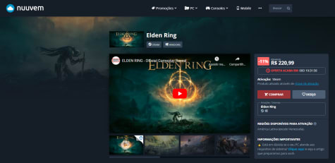 OFERTA DO DIA  Elden Ring para PC por R$ 176,79 na Nuuvem