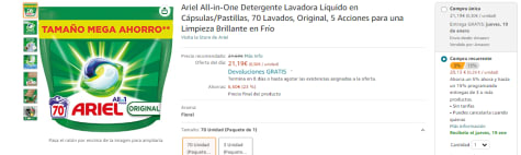 Ariel All-in-One Detergente Lavadora Liquido en Capsulas/Pastillas