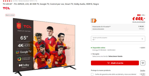 TV LED 65  TCL 65P635, LCD, 4K HDR TV, Google TV, Control por voz, Smart  TV, Dolby Audio, HDR10, Negro