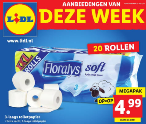 Floralys 20 rollen 3 laags toiletpapier €4,99