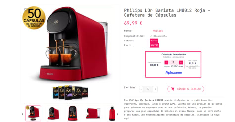 Philips LOr Barista LM8012 Roja - Cafetera de Cápsulas con 50 capsulas por  69,99