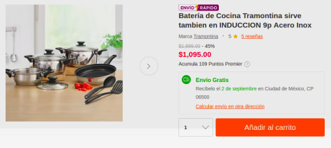 Batería de Cocina Tramontina sirve tambien en INDUCCION 9p Acero Inox