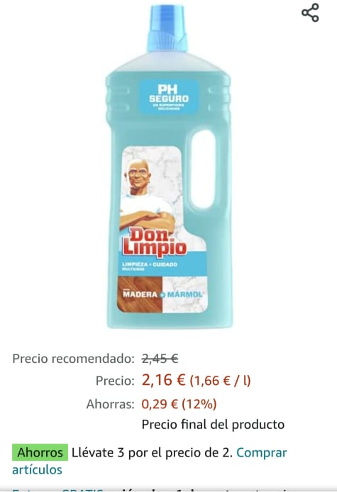 DON LIMPIO, con pH neutro para limpieza mármol y madera