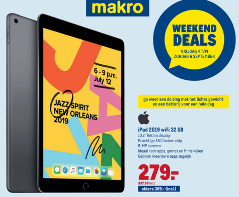 Apple IPad 2019 32GB voor €337 bij Makro in de Weekenddeal