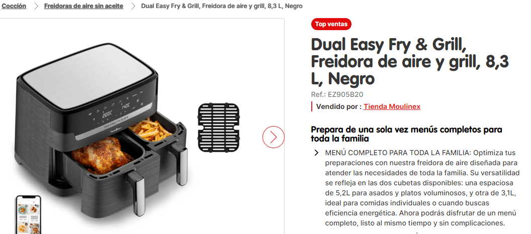 Freidora de aire Moulinex Easy Fry & Grill XXL con capacidad de 6,5 litros  · Moulinex · El Corte Inglés